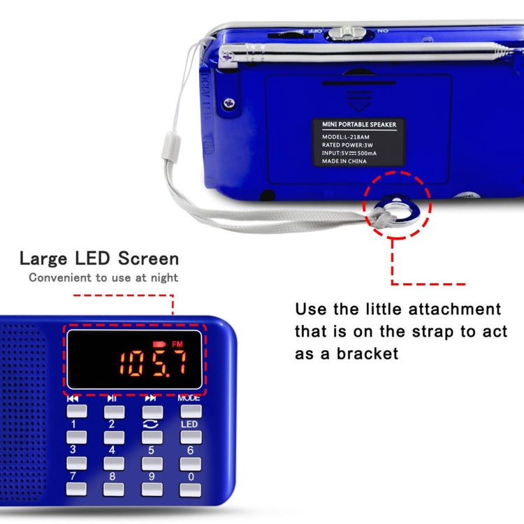 L-218AM  MP3 Radio Speaker Player Support TF Card USB with LED Flashlight Function(Blue) - Radio Player by PMC TechLife | Online Shopping South Africa | PMC TechLife | Buy Now Pay Later Mobicred