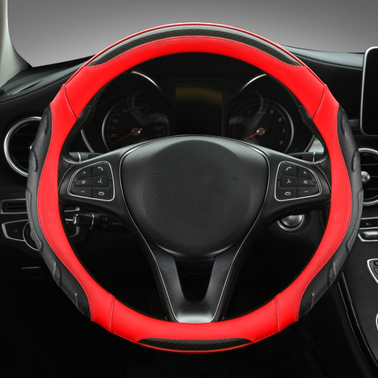 Leather Carbon Fiber Stitching Car Steering Wheel Set, Diameter: 38cm(Black Red Round) - Steering Wheel Accessories by PMC TechLife | Online Shopping South Africa | PMC TechLife | Buy Now Pay Later Mobicred