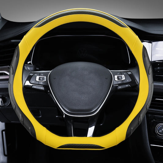 Leather Carbon Fiber Stitching Car Steering Wheel Set, Diameter: 38cm(Black Yellow D Shape) - Steering Wheel Accessories by PMC Jewellery | Online Shopping South Africa | PMC Jewellery | Buy Now Pay Later Mobicred