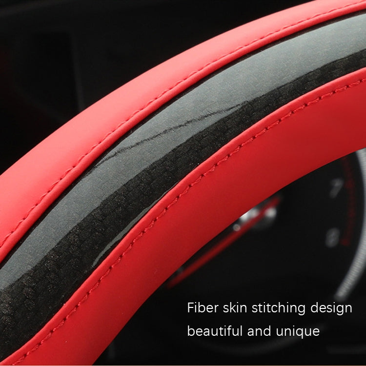 Leather Carbon Fiber Stitching Car Steering Wheel Set, Diameter: 38cm(Black Red Round) - Steering Wheel Accessories by PMC TechLife | Online Shopping South Africa | PMC TechLife | Buy Now Pay Later Mobicred