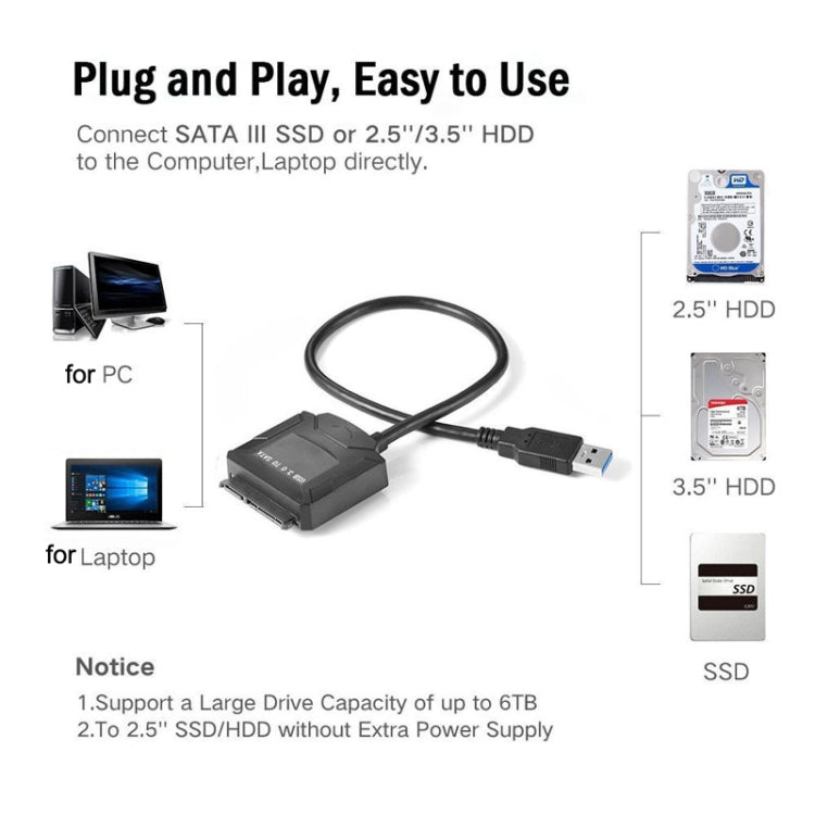SATA To USB3.0 Easy Drive Cable External 2.5 / 3.5 Inch Hard Drive Adapter Cable(Black) - eSATA & SATA & IDE by PMC TechLife | Online Shopping South Africa | PMC TechLife