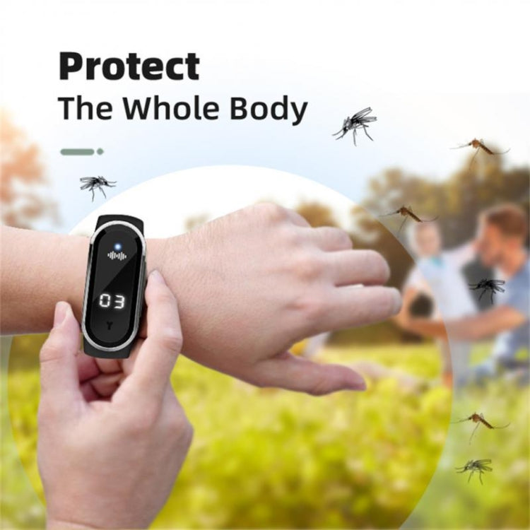 M21  Ultrasonic Mosquito Repellent Bracelet with Step Counter & Clock & Temperature Function(Black) - Repellent Wristband by PMC Jewellery | Online Shopping South Africa | PMC Jewellery | Buy Now Pay Later Mobicred