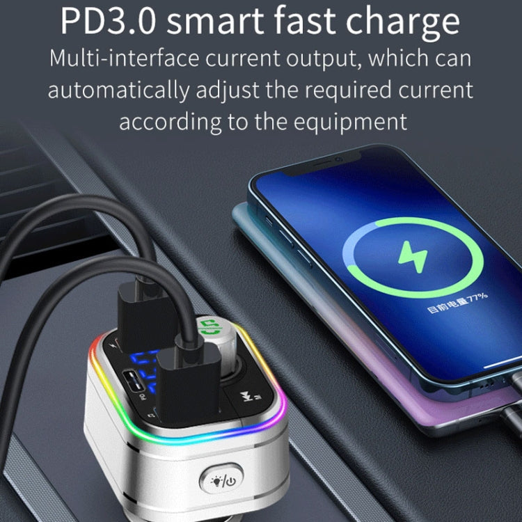 PD3.0 Fast Charge Car Bluetooth MP3 Hands-Free Player Car FM Transmitter(Silver) - Bluetooth Car Kits by PMC Jewellery | Online Shopping South Africa | PMC Jewellery | Buy Now Pay Later Mobicred