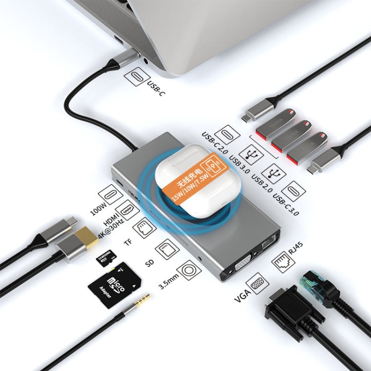 BX13V 13 In 1 Type-C Docking Station Wireless Charging Hub - USB HUB by PMC TechLife | Online Shopping South Africa | PMC TechLife