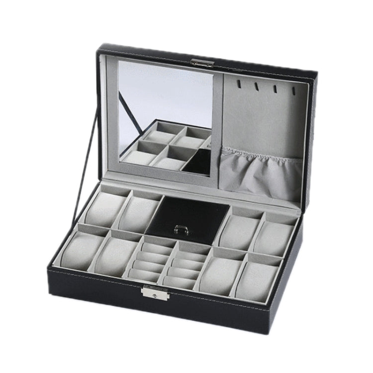 8-Bit Watch Display Storage Box Necklace Ring Jewelry Box With Mirror(Black) - free shipping - PMc TechLife - Order now!