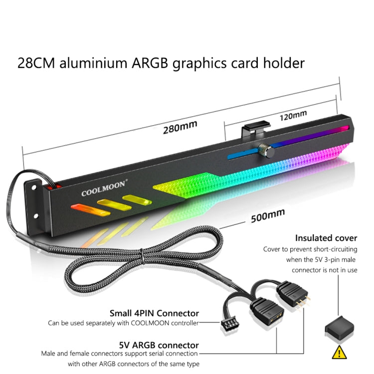 COOLMOON GT8 Graphics Card Bracket With 5V ARGB Multi-interface(Black) - Caddies & Enclosures by COOLMOON | Online Shopping South Africa | PMC Jewellery