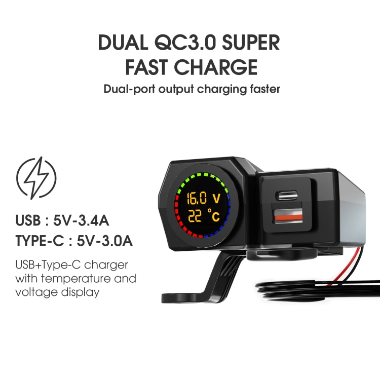 WUPP CS-1747A2 Motorcycle Voltage Temperature Digital Display USB+Type-C Phone Charger - Battery Charger by WUPP | Online Shopping South Africa | PMC Jewellery | Buy Now Pay Later Mobicred