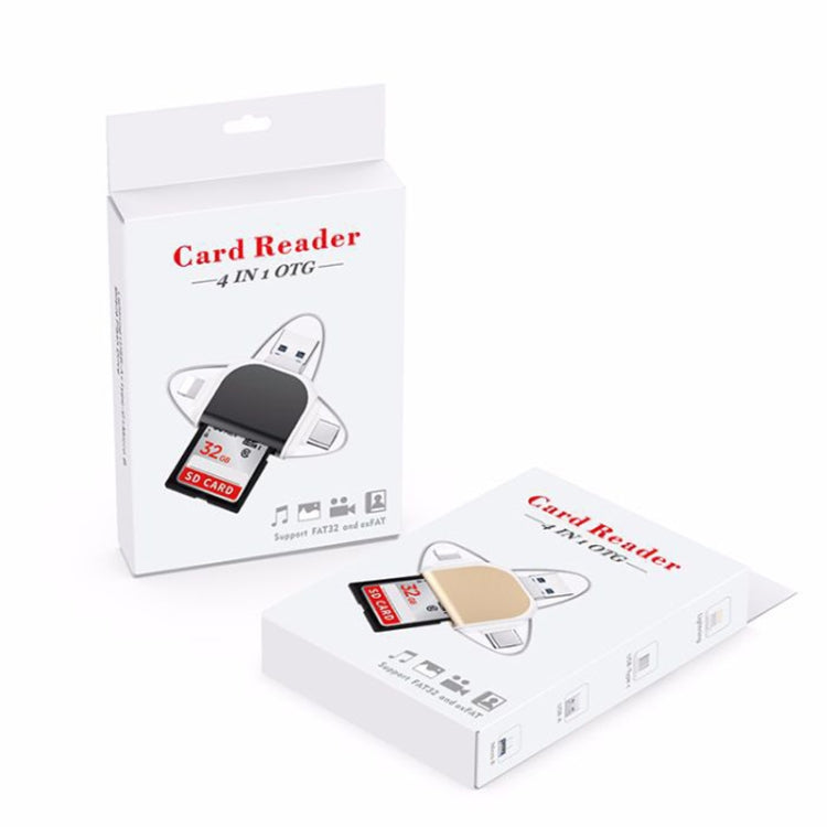 R015 USB2.0 & Micro USB+8Pin+Type-C 4 In 1 Card Reader Supports SD/TF Card(Black) -  by PMC TechLife | Online Shopping South Africa | PMC TechLife
