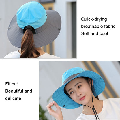 9002 Summer Women Outdoor Sun Hats Fisherman Hat With Ponytail Hole(Monochrome Adult Blue) - Peaked Cap by PMC Jewellery | Online Shopping South Africa | PMC Jewellery