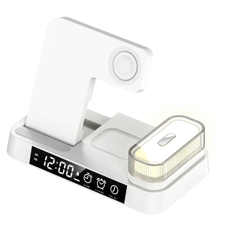 A37 30W 3-in-1 Wireless Charging Phone Stand with RGB Night Light & Alarm Clock & Watch Charger For Apple Function(White) - Multifunction Charger by PMC Jewellery | Online Shopping South Africa | PMC Jewellery | Buy Now Pay Later Mobicred