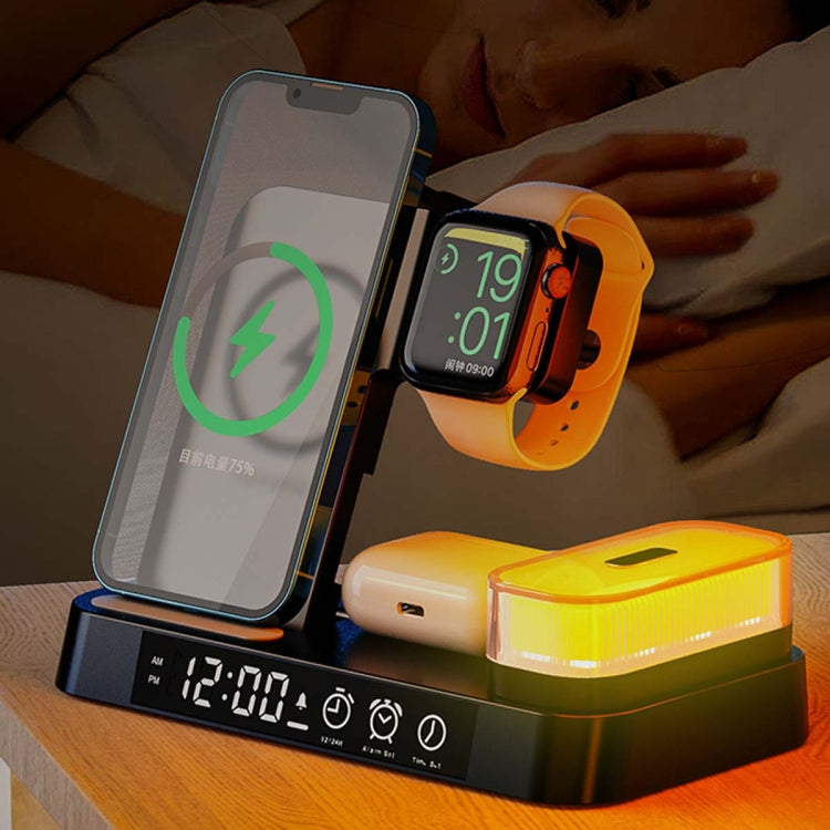 A37 30W 3-in-1 Wireless Charging Phone Stand with RGB Night Light & Alarm Clock & Watch Charger For Apple Function(White) - Multifunction Charger by PMC Jewellery | Online Shopping South Africa | PMC Jewellery | Buy Now Pay Later Mobicred