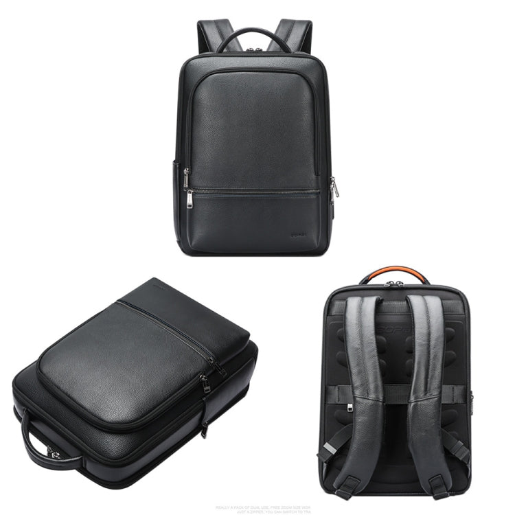Bopai 61-70111 Cowhide Multi-compartment Waterproof Anti-theft Backpack with USB Charging Hole(Black) - free shipping - PMC Jewellery - Order now!