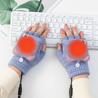 Winter Office USB Heating Warm Half Finger with Cover Gloves Heated Pad, Size: Free Size(Blue) - Safety Gloves by PMC Jewellery | Online Shopping South Africa | PMC Jewellery