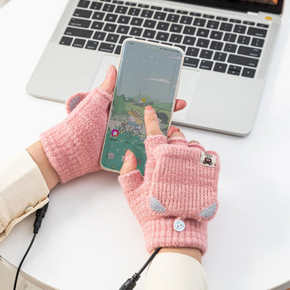 Winter Office USB Heating Warm Half Finger with Cover Gloves Heated Pad, Size: Free Size(Pink) - Safety Gloves by PMC Jewellery | Online Shopping South Africa | PMC Jewellery