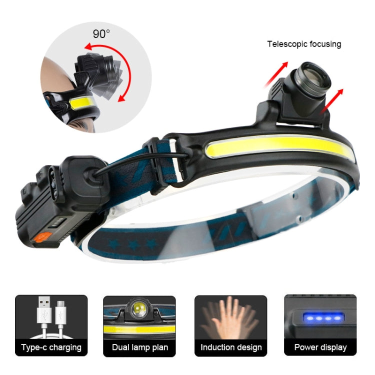 W678-2 Zoom XPG + COB Sensor Headlight Flashlight 6 Lighting Modes Rechargeable Head Lamp - Headlamp by PMC Jewellery | Online Shopping South Africa | PMC Jewellery