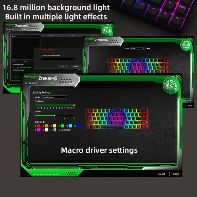 ZIYOU LANG T8 68 Keys RGB Gaming Mechanical Keyboard, Cable Length: 1.5m, Style: Micro Light Version Green Shaft - Wired Keyboard by ZIYOU LANG | Online Shopping South Africa | PMC Jewellery | Buy Now Pay Later Mobicred