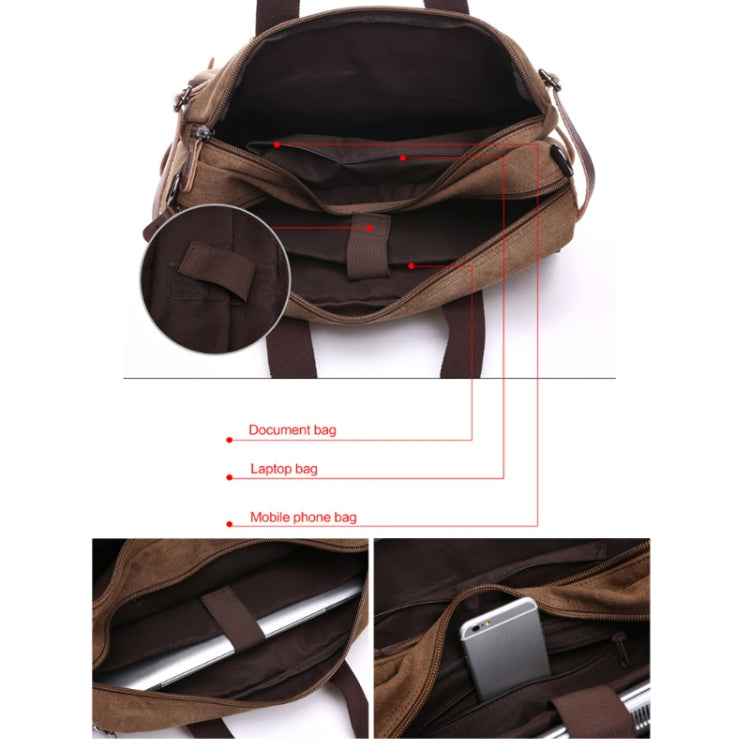 Casual Canvas Three-Purpose Business Briefcase Computer Bag, Color: Khaki Large - Handbags by PMC TechLife | Online Shopping South Africa | PMC TechLife