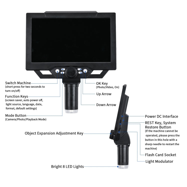 G1600 1-1600X Magnification 9 Inch Electron Microscope, Style: With Battery UK Plug - Digital Microscope by PMC Jewellery | Online Shopping South Africa | PMC Jewellery | Buy Now Pay Later Mobicred