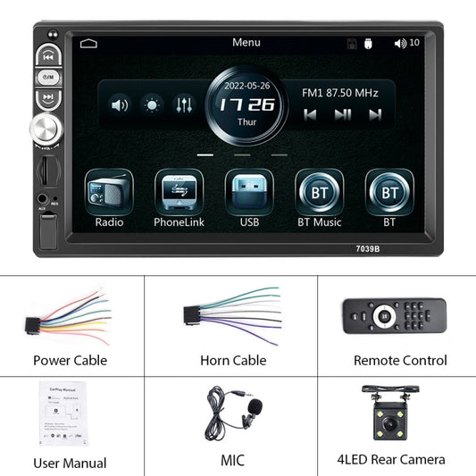 A3061 7 Inches MP5 Bluetooth Player Universal Wired CarPlay Reversing Image Integrated, Style: Standard+4 Lights Camera - Car MP3 & MP4 & MP5 by PMC Jewellery | Online Shopping South Africa | PMC Jewellery | Buy Now Pay Later Mobicred