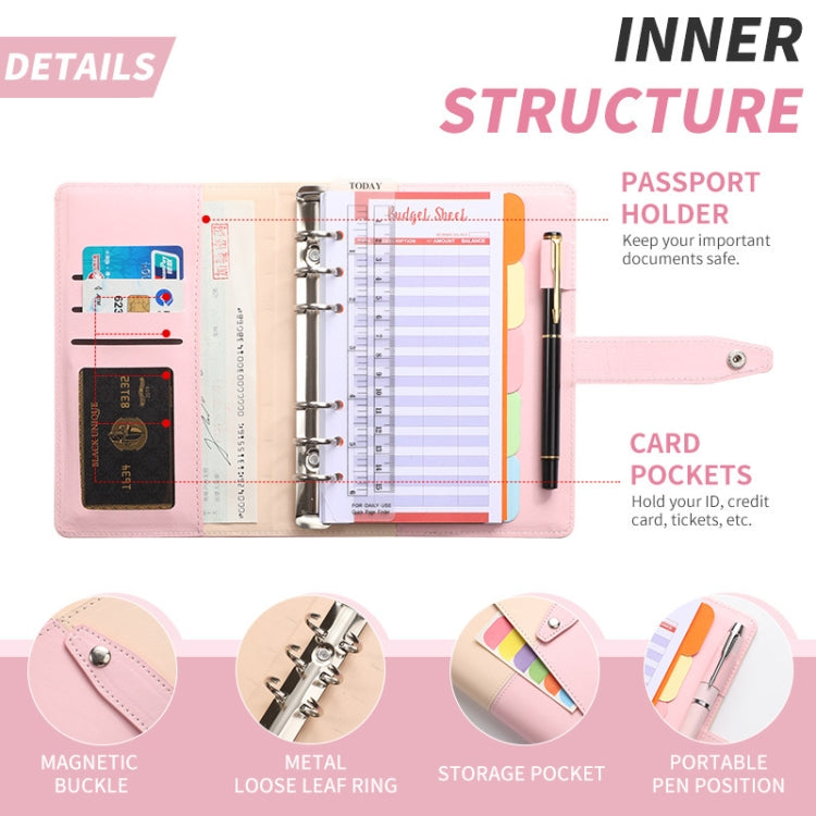 A6 YMX-012 PU Leather Budget Binder Notebook Macaron Color Matching Handbook(Khaki+Pink) - Notebooks by PMc TechLife | Online Shopping South Africa | PMc TechLife | Buy Now Pay Later Mobicred