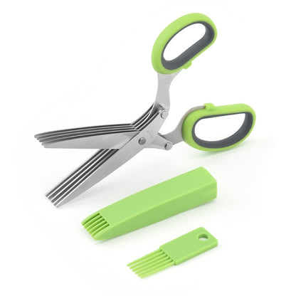 Five-Layer Vegetable Scissors Office Shredding Stainless Steel Scissors(Green Gray) - Cutter & Peeler by PMC Jewellery | Online Shopping South Africa | PMC Jewellery