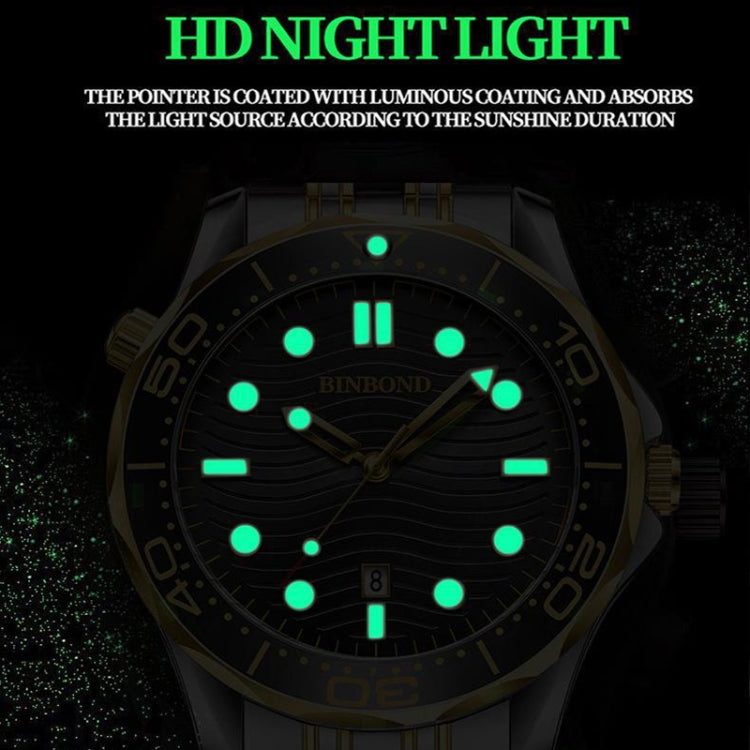 Inter-gold Black Surface BINBOND B2820 Luminous 30m Waterproof Men Sports Quartz Watch - free shipping - PMC TechLife - Order now!