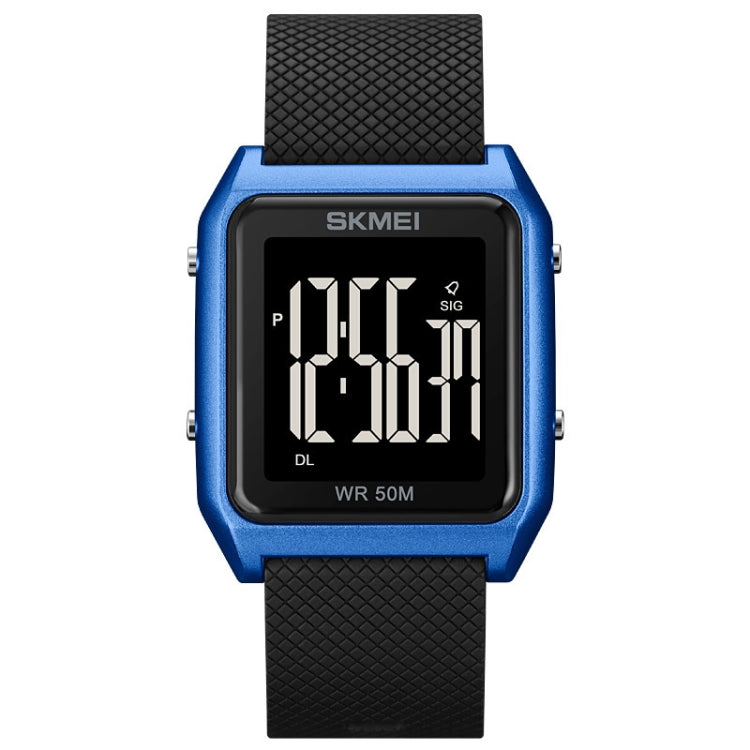 SKMEI 1866 Square Large Screen Men Steel Belt Multi-function Night Light Alarm Clock Watch(Blue Black Machine) - free shipping - PMC TechLife - Order now!