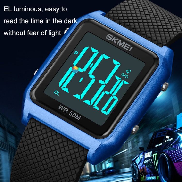 SKMEI 1866 Square Large Screen Men Steel Belt Multi-function Night Light Alarm Clock Watch(Blue White Machine) - free shipping - PMC TechLife - Order now!