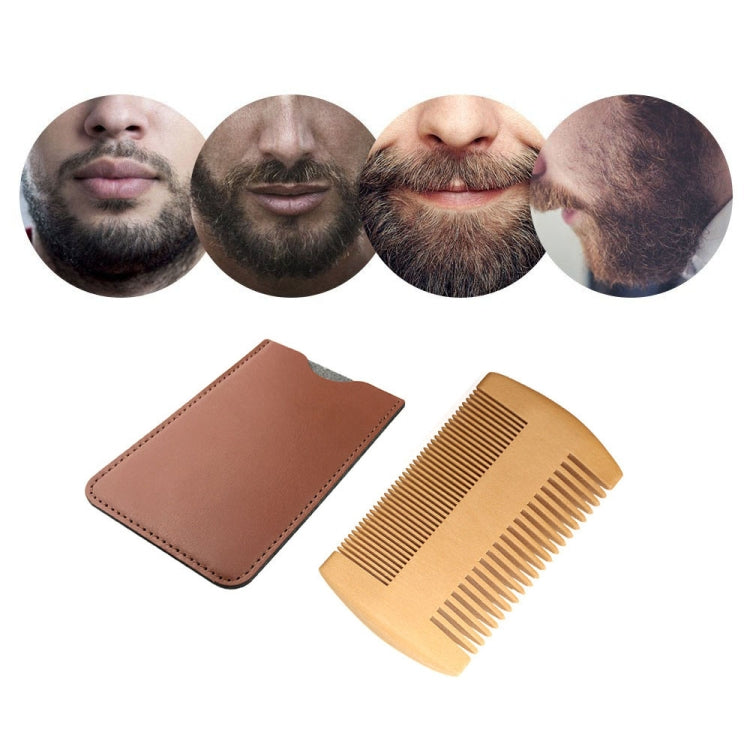 TW-BC90 Beard Wooden Comb Beard Shape Double-Sided Comb With PU Leather Case - Hair Trimmer by PMC Jewellery | Online Shopping South Africa | PMC Jewellery