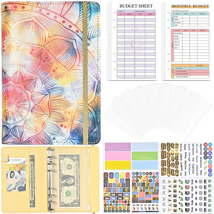 A6 Mandala Binder Financial Plan Notebook PU Leather Cash Budget Book(Sunshine Yellow) - Notebooks by PMc TechLife | Online Shopping South Africa | PMc TechLife | Buy Now Pay Later Mobicred