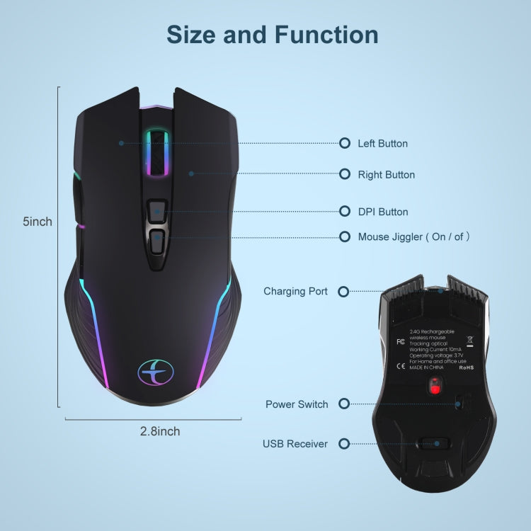 E50 2.4G Wireless Mouse Jiggler Portable Cordless Mouse With 7 Keys(Black) - Wireless Mice by PMC Jewellery | Online Shopping South Africa | PMC Jewellery