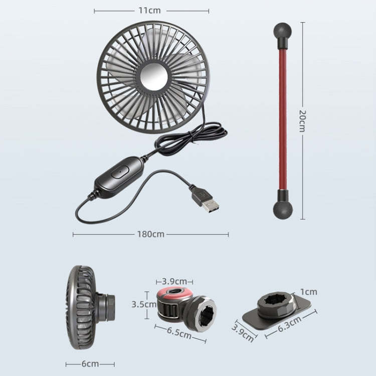 F508 Car Rear Seat USB Air Speed Adjustable Hose Fan(Black Red) - Heating & Fans by PMC TechLife | Online Shopping South Africa | PMC TechLife | Buy Now Pay Later Mobicred