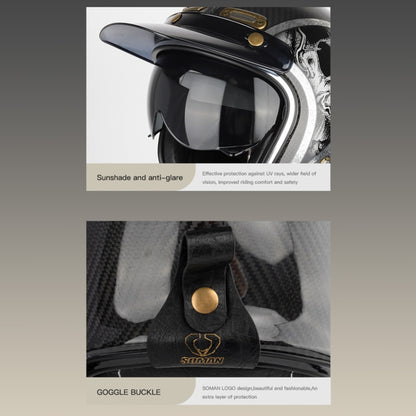 SOMAN Motorcycle Four Seasons Carbon Fiber Half Helmet, Color: Bright Carbon Fiber(L) - Helmets by SOMAN | Online Shopping South Africa | PMC Jewellery | Buy Now Pay Later Mobicred