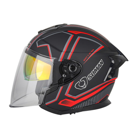 SOMAN Motorcycle Electric Bicycle Dual Lens Riding Helmet, Size: S(Black Red) - Helmets by SOMAN | Online Shopping South Africa | PMC Jewellery | Buy Now Pay Later Mobicred