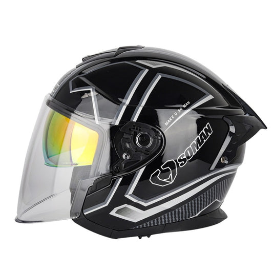 SOMAN Motorcycle Electric Bicycle Dual Lens Riding Helmet, Size: L(Black Silver) - Helmets by SOMAN | Online Shopping South Africa | PMC Jewellery | Buy Now Pay Later Mobicred
