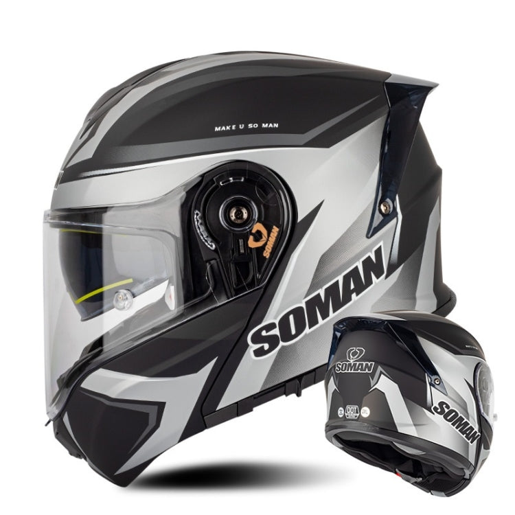 SOMAN Racing Motorcycle Double Lens Riding Safety Helmet, Size: M(Silver Gray Black Vision) - Helmets by SOMAN | Online Shopping South Africa | PMC Jewellery