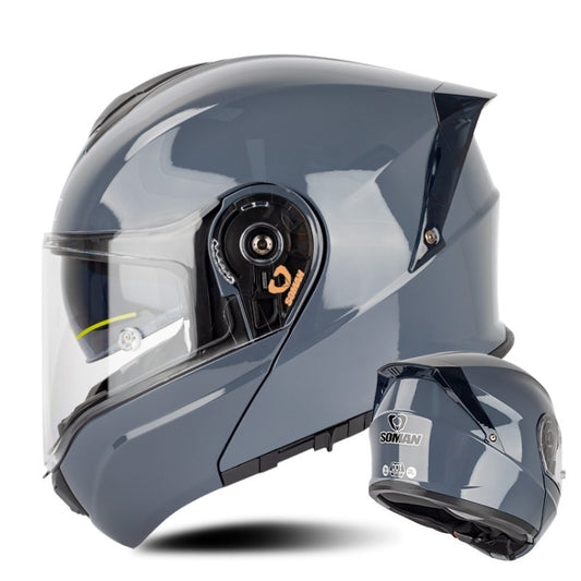 SOMAN Racing Motorcycle Double Lens Riding Safety Helmet, Size: XL(Cement Gray) - Helmets by SOMAN | Online Shopping South Africa | PMC Jewellery | Buy Now Pay Later Mobicred