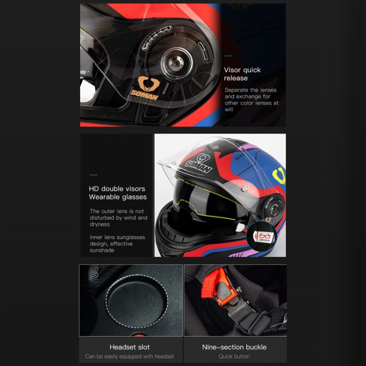 SOMAN Racing Motorcycle Double Lens Riding Safety Helmet, Size: M(Mobile Suit) - Helmets by SOMAN | Online Shopping South Africa | PMC Jewellery | Buy Now Pay Later Mobicred