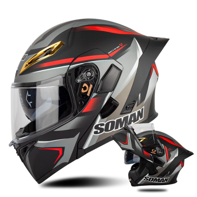 SOMAN Motorcycle Dual Lens Riding Peel-Off Full Coverage Helmet, Size: L(Red Gray Vision) - Helmets by SOMAN | Online Shopping South Africa | PMC Jewellery | Buy Now Pay Later Mobicred