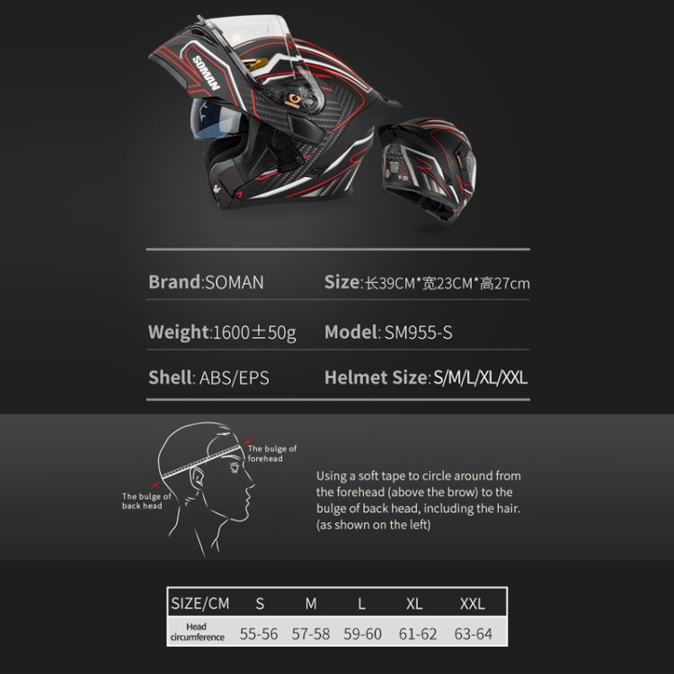 SOMAN Motorcycle Dual Lens Riding Peel-Off Full Coverage Helmet, Size: XXL(Bright Black) - Helmets by SOMAN | Online Shopping South Africa | PMC TechLife | Buy Now Pay Later Mobicred