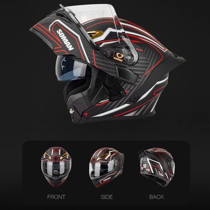 SOMAN Motorcycle Dual Lens Riding Peel-Off Full Coverage Helmet, Size: L(Matt Black Red) - Helmets by SOMAN | Online Shopping South Africa | PMC Jewellery | Buy Now Pay Later Mobicred