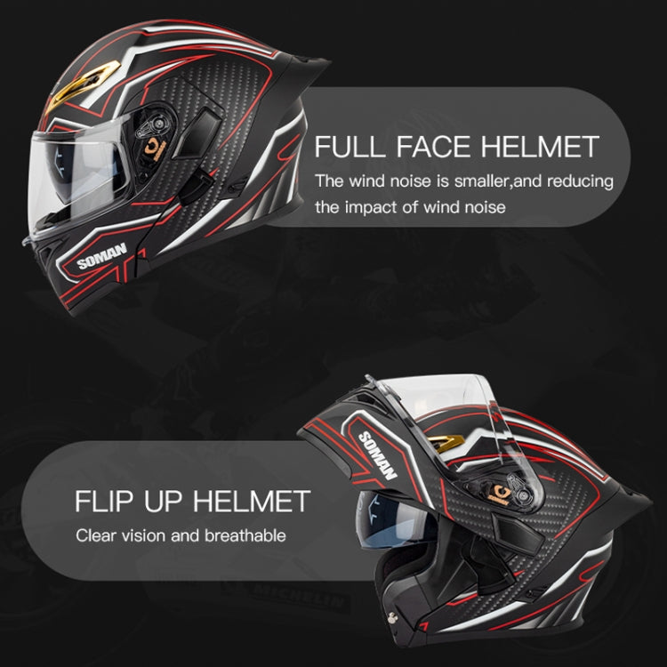 SOMAN Motorcycle Dual Lens Riding Peel-Off Full Coverage Helmet, Size: L(Black Red Track) - Helmets by SOMAN | Online Shopping South Africa | PMC Jewellery | Buy Now Pay Later Mobicred