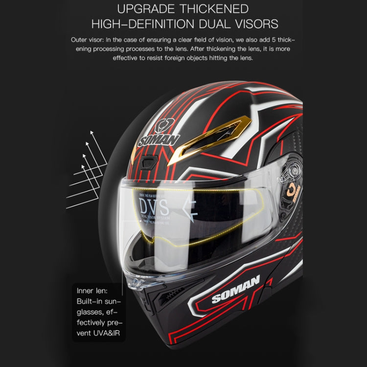 SOMAN Motorcycle Dual Lens Riding Peel-Off Full Coverage Helmet, Size: M(Matt Black) - Helmets by SOMAN | Online Shopping South Africa | PMC TechLife | Buy Now Pay Later Mobicred