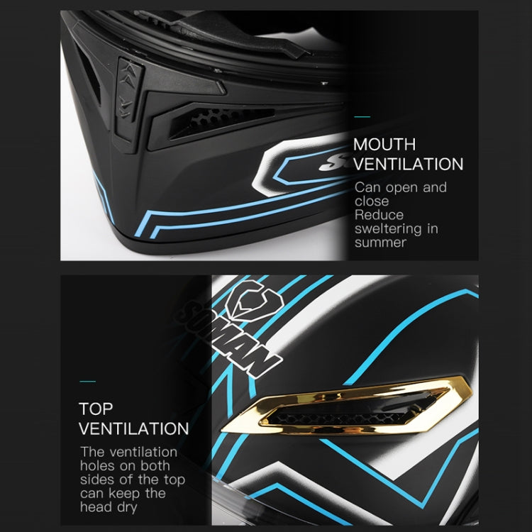 SOMAN Motorcycle Dual Lens Riding Peel-Off Full Coverage Helmet, Size: S(Bright Black) - free shipping - PMC TechLife - Order now!