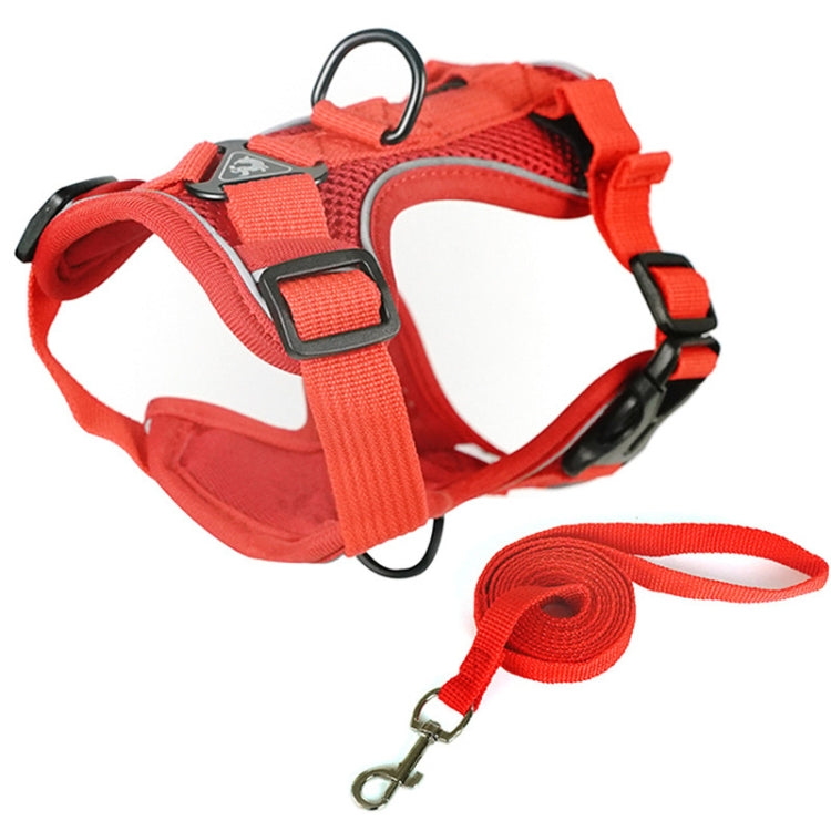 Pet Vest Harness + Traction Rope Set Reflective Breathable Dog Cat Harness, Size: XL(Red) - Leashes by PMC Jewellery | Online Shopping South Africa | PMC Jewellery