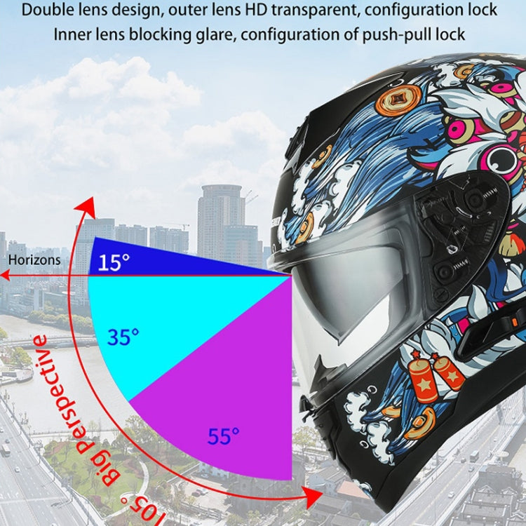 KUQIBAO Motorcycle Dual Lens Anti-Fog Helmet With LED Light, Size: XXL(Matte Black Wake Lion) - Helmets by KUQIBAO | Online Shopping South Africa | PMC Jewellery