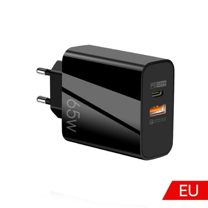 A502 65W USB-C/Type-C+USB Dual Port GaN Charger QC3.0 Laptop Universal Charger EU Plug Black - USB Charger by PMC Jewellery | Online Shopping South Africa | PMC Jewellery | Buy Now Pay Later Mobicred