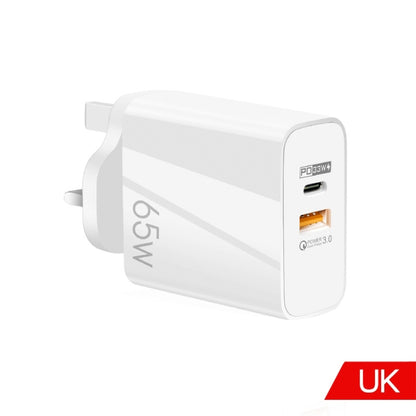 A502 65W USB-C/Type-C+USB Dual Port GaN Charger QC3.0 Laptop Universal Charger UK Plug White - USB Charger by PMC Jewellery | Online Shopping South Africa | PMC Jewellery | Buy Now Pay Later Mobicred