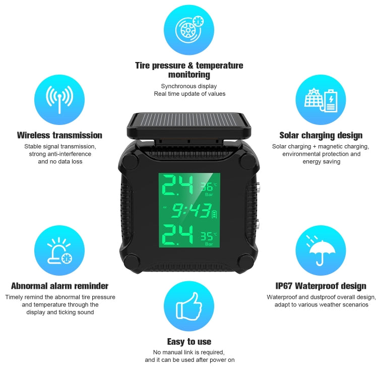 M9 Solar Motorcycle Tire Pressure Monitor Color Screen High Precision Sensor - Tire Pressure Gauges by PMC TechLife | Online Shopping South Africa | PMC TechLife