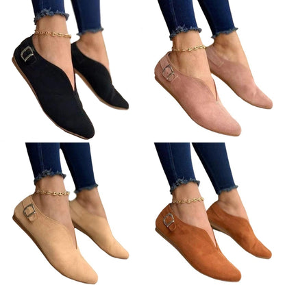 V-mouth Buckle Casual Suede Breathable Flat Shoes, Size: 39(Khaki) - Flat Shoes by PMC Jewellery | Online Shopping South Africa | PMC Jewellery